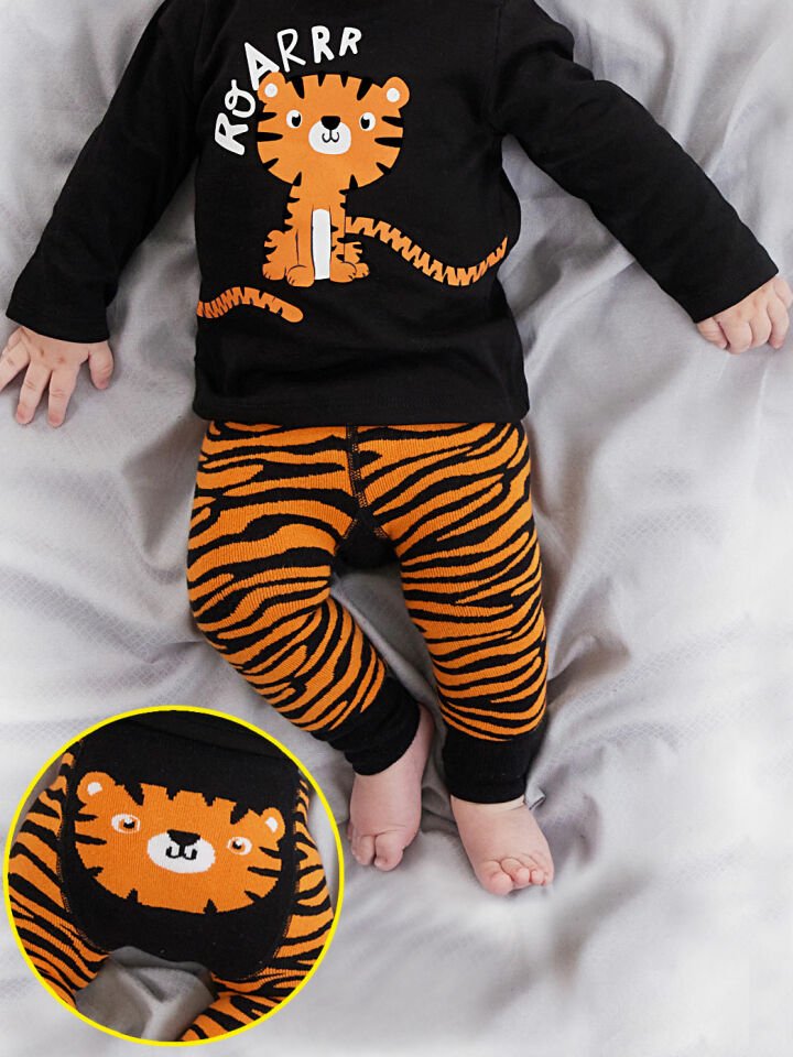 Tiger Erkek Bebek Tayt-Pantolon 12-18 M - Siyah, Turuncu