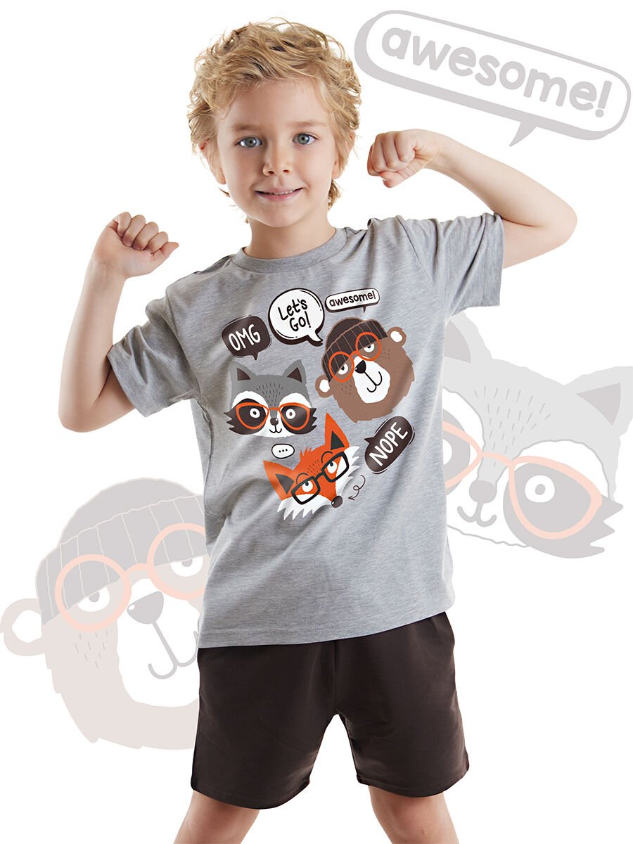 Arkadaşlar Erkek Çocuk T-shirt Şort Takım 5 Y - Gri, Kahverengi