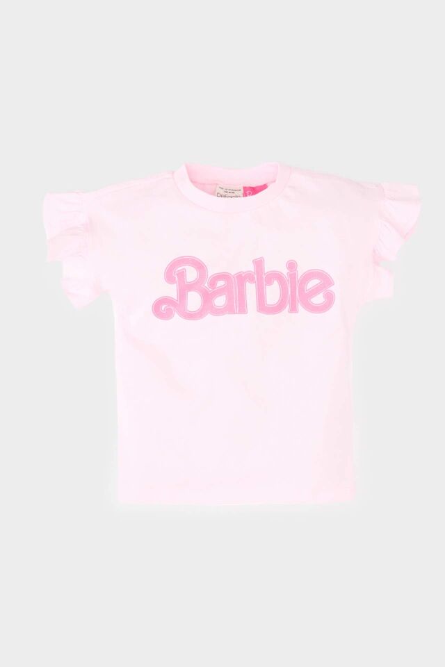 Kız Bebek Barbie Bisiklet Yaka Kısa Kollu Tişört