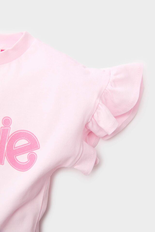 Kız Bebek Barbie Bisiklet Yaka Kısa Kollu Tişört