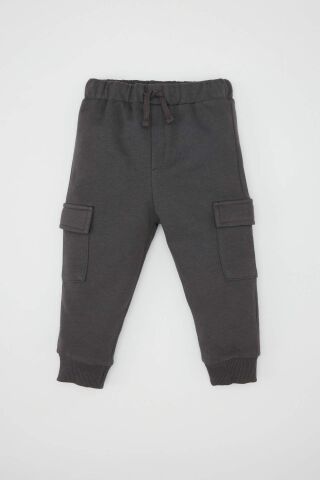 Erkek Bebek 2'li Takım Bisiklet Yaka Baskılı Sweatshirt Beli Lastikli Kargo Cepli Eşofman Altı