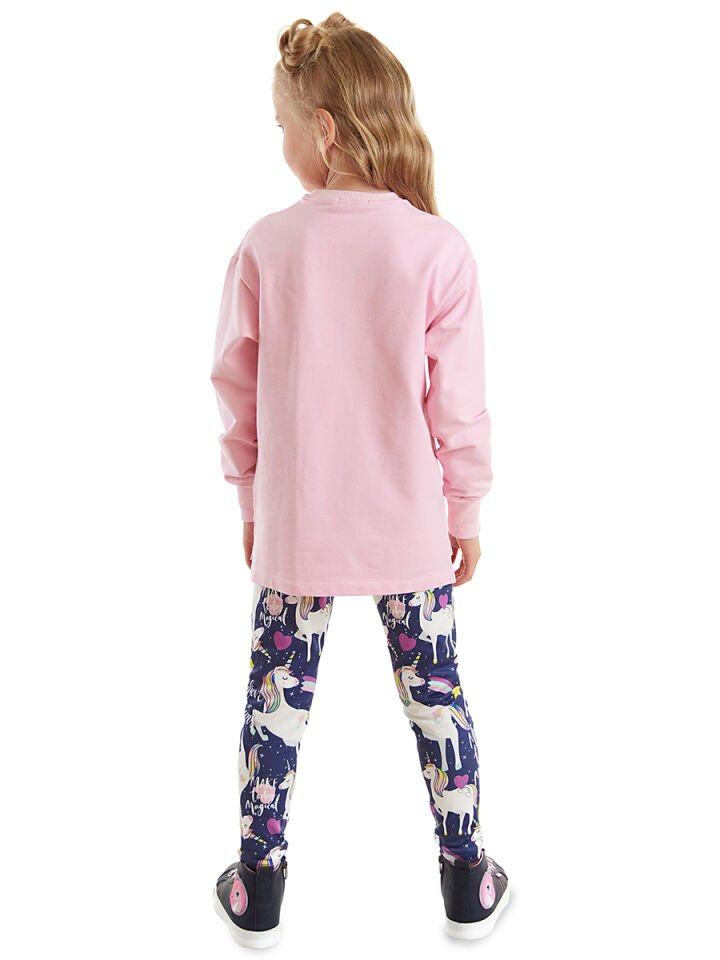 Unicorn Kız Çocuk Sweatshirt Tayt Takım 7 Y - Pembe, Lacivert