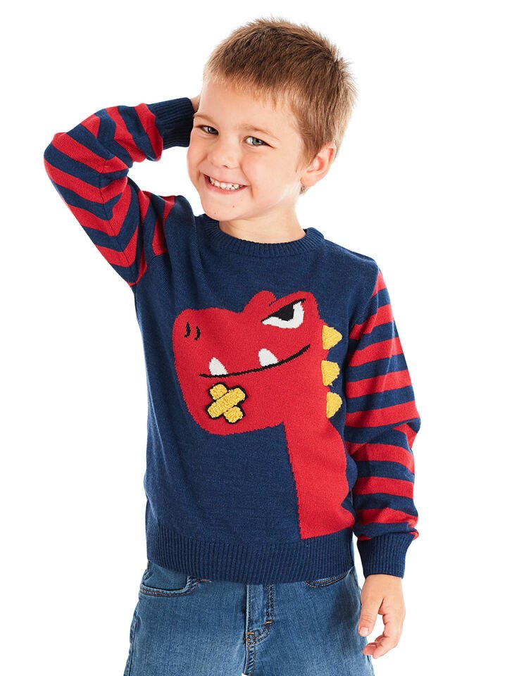 Muzip Dino Erkek Çocuk Kazak 2 Y - Lacivert, Kırmızı