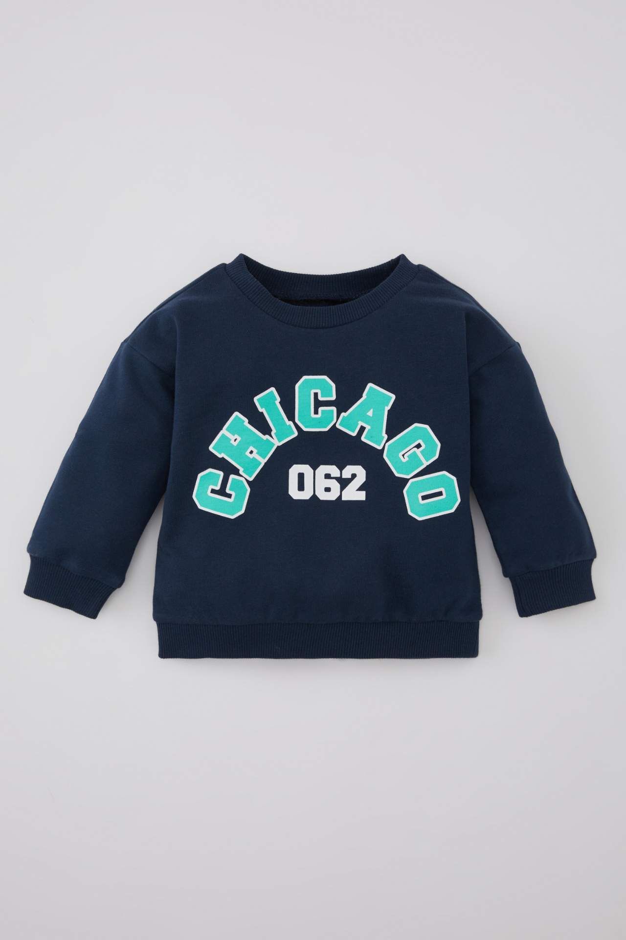 Erkek Bebek Bisiklet Yaka Baskılı İçi Yumuşak Tüylü Sweatshirt