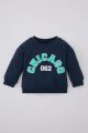 Erkek Bebek Bisiklet Yaka Baskılı İçi Yumuşak Tüylü Sweatshirt