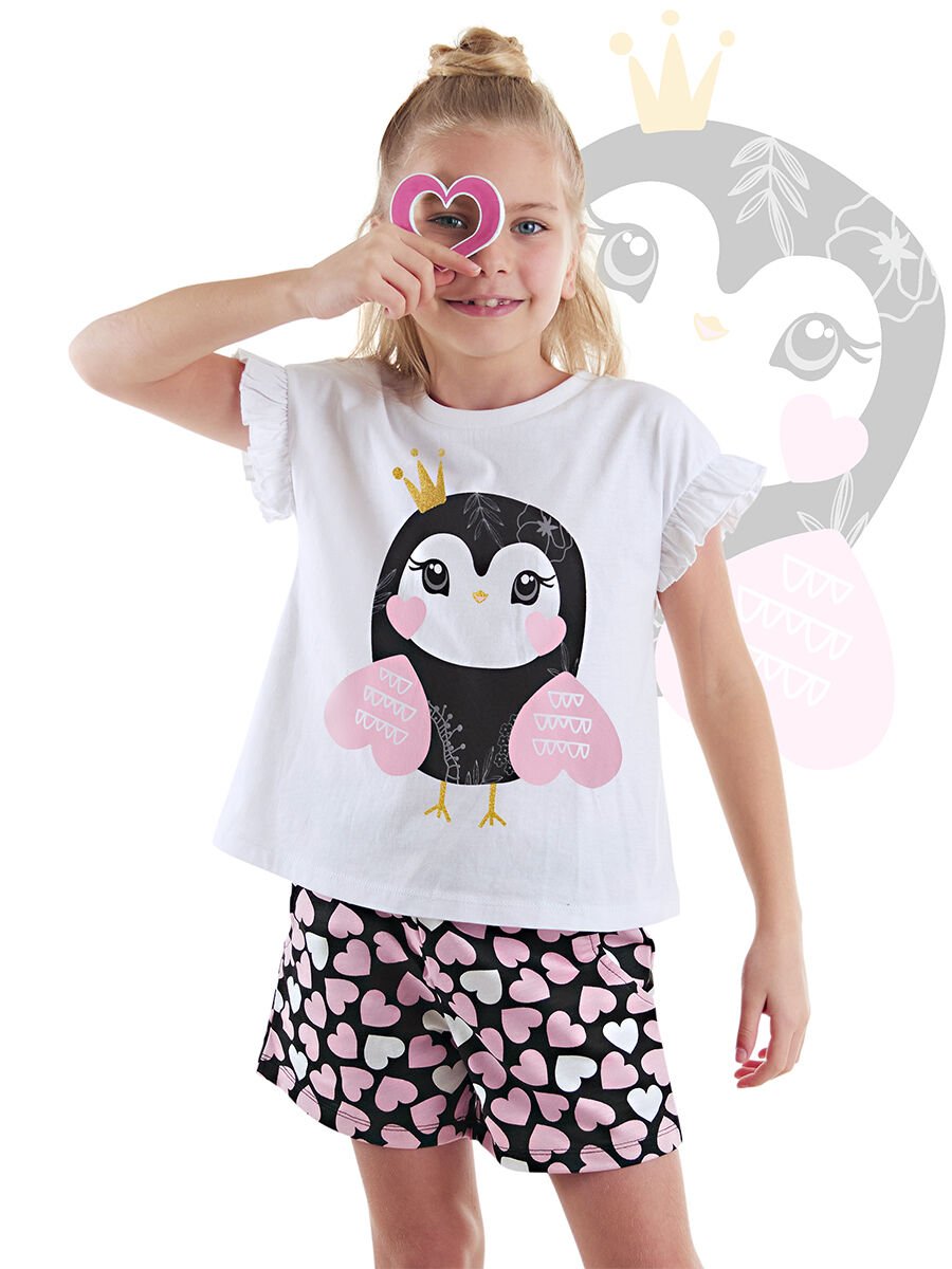 Tatlı Baykuş Kız Çocuk T-shirt Şort Takım 3 Y - Beyaz, Siyah
