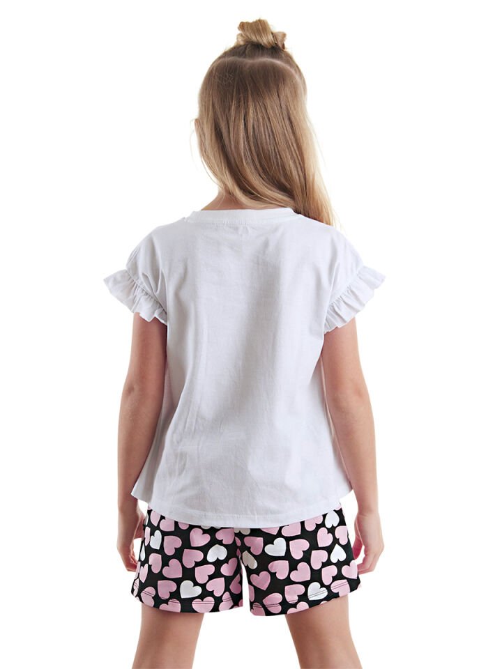 Tatlı Baykuş Kız Çocuk T-shirt Şort Takım 3 Y - Beyaz, Siyah