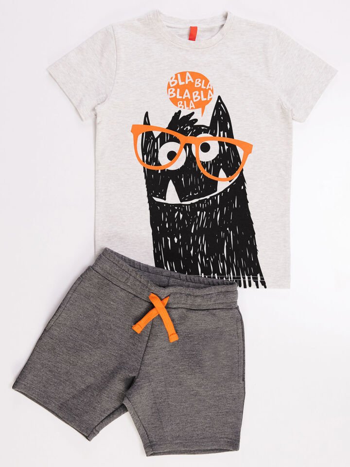 Bla Monster Erkek Çocuk T-shirt Şort Takım 3 Y - Gri
