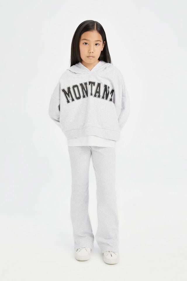 Kız Çocuk 2'li Takım Baskılı Kapüşonlu Sweatshirt İspanyol Paça Tayt