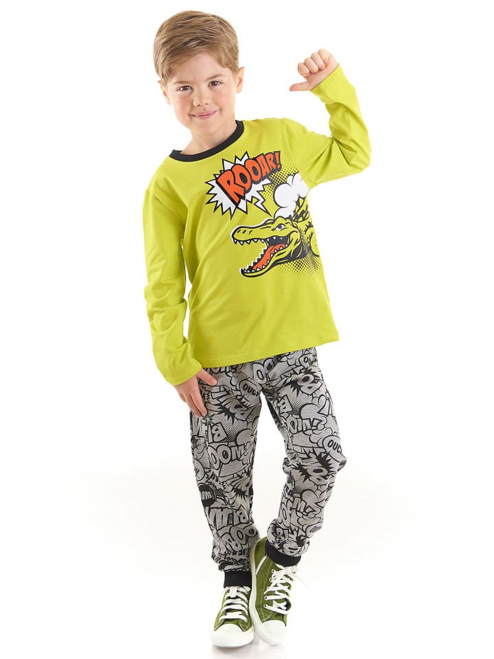 Roar Timsah Erkek Çocuk T-shirt Pantolon Takım 7 Y - Gri, Yeşil