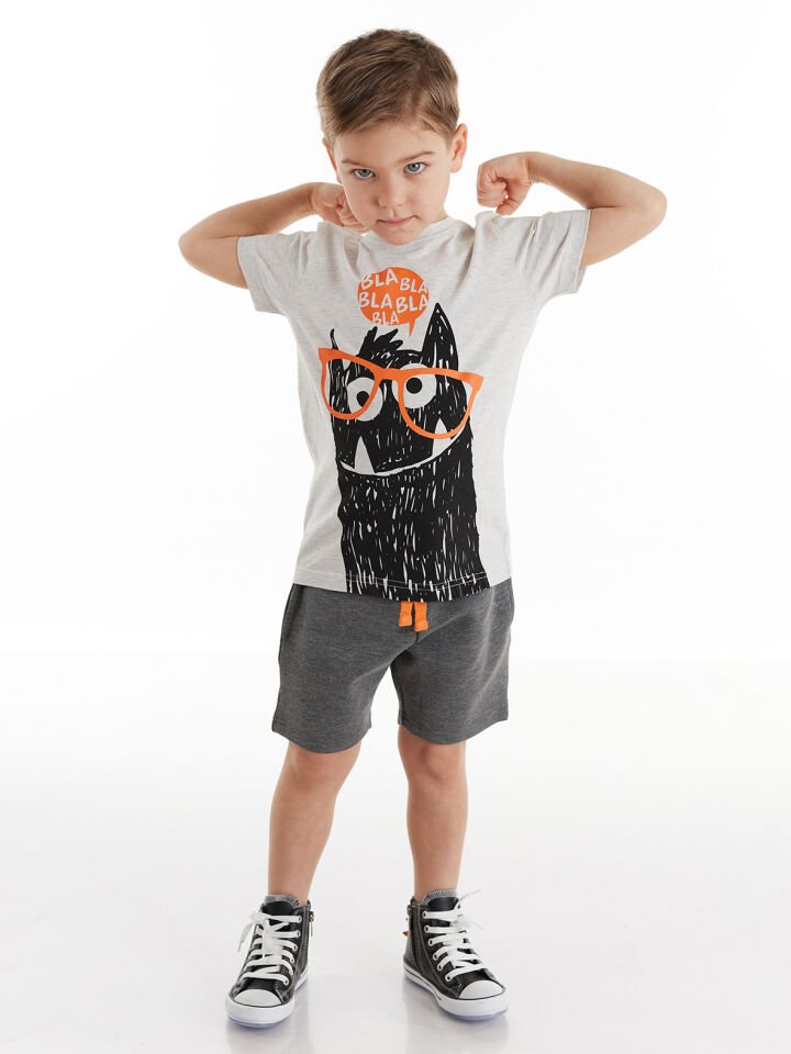 Bla Monster Erkek Çocuk T-shirt Şort Takım 4 Y - Gri