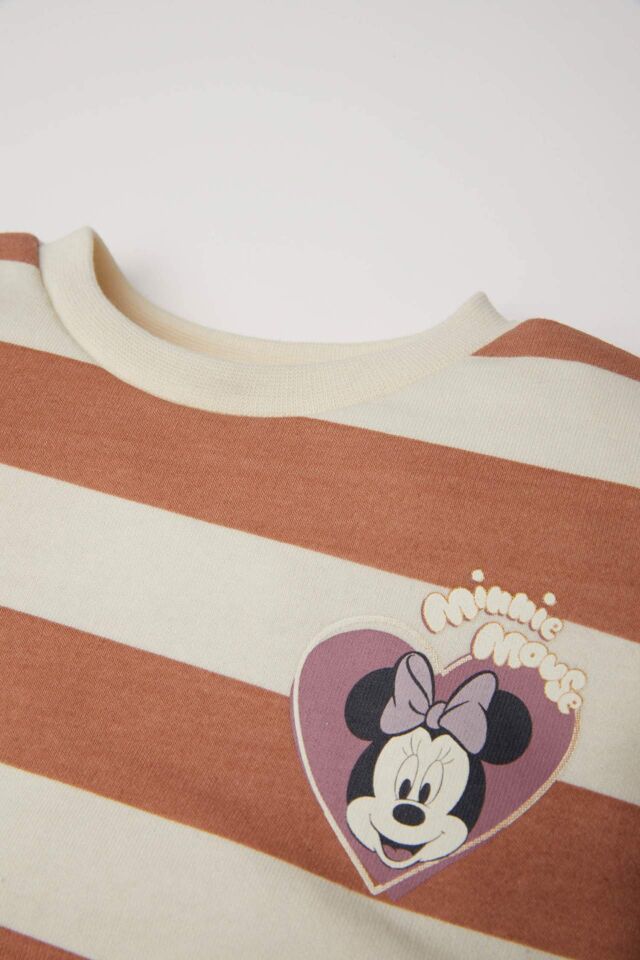 Kız Bebek Disney Mickey & Minnie Bisiklet Yaka Çizgili Sweatshirt