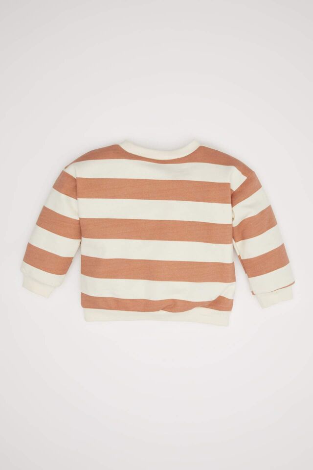 Kız Bebek Disney Mickey & Minnie Bisiklet Yaka Çizgili Sweatshirt