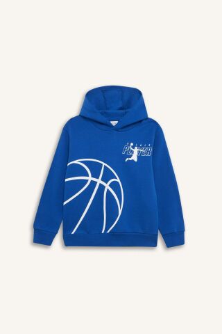 Erkek Çocuk Kapüşonlu Spor Baskılı Kalın Sweatshirt