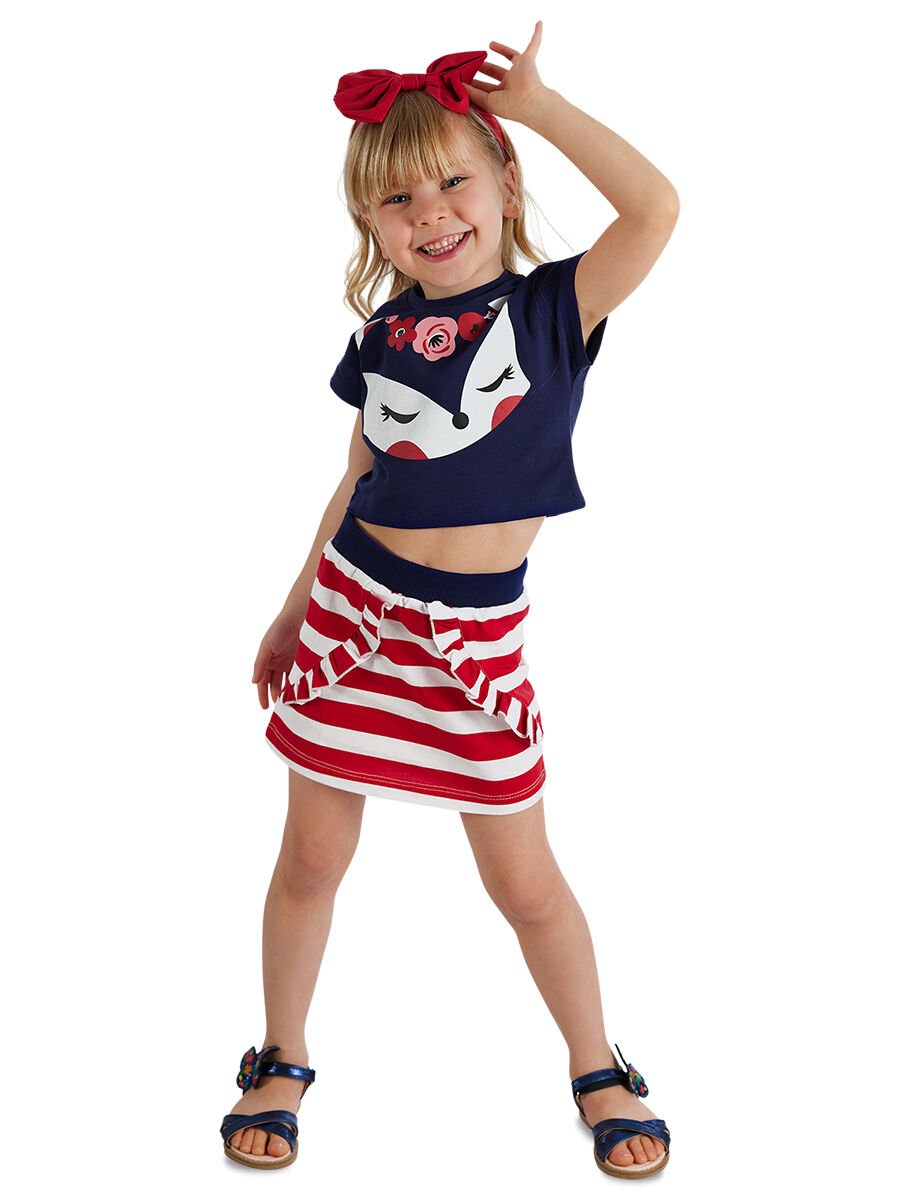 Fox Fırfırlı Kız Çocuk Crop Top Etek Takım