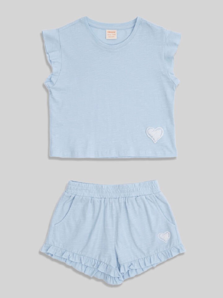 Merisa Kalpli Kız Çocuk Tshirt Şort 2'li Takım 7-8Y - Mavi