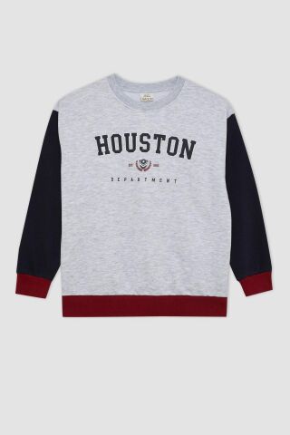 Erkek Çocuk Oversize Geniş Kalıp Bisiklet Yaka Sweatshirt