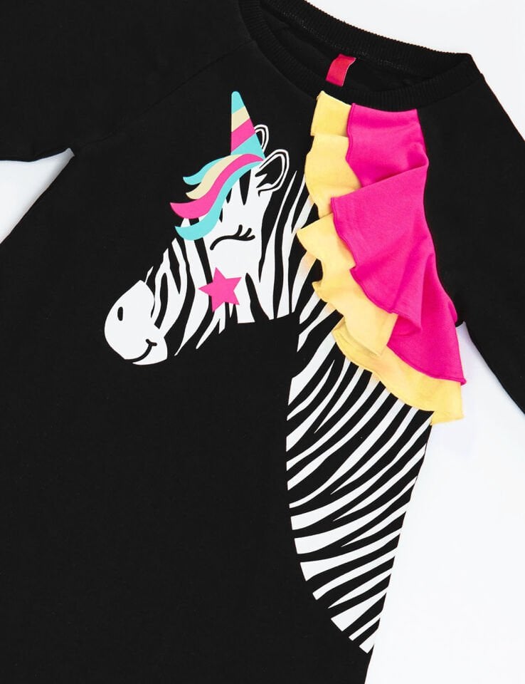 Unicorn Zebra Kız Çocuk Elbise