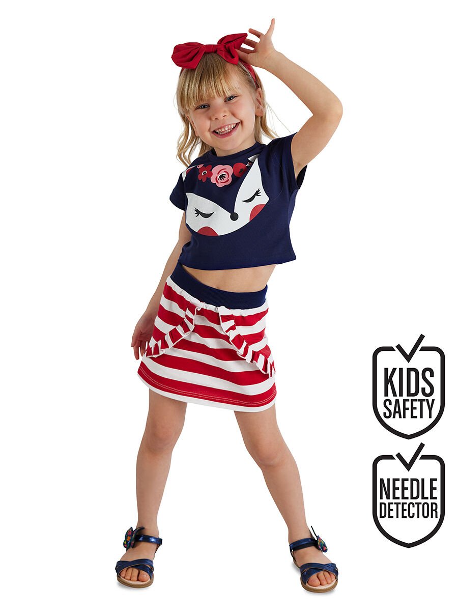 Fox Fırfırlı Kız Çocuk Crop Top Etek Takım 2 Y - Kırmızı, Lacivert