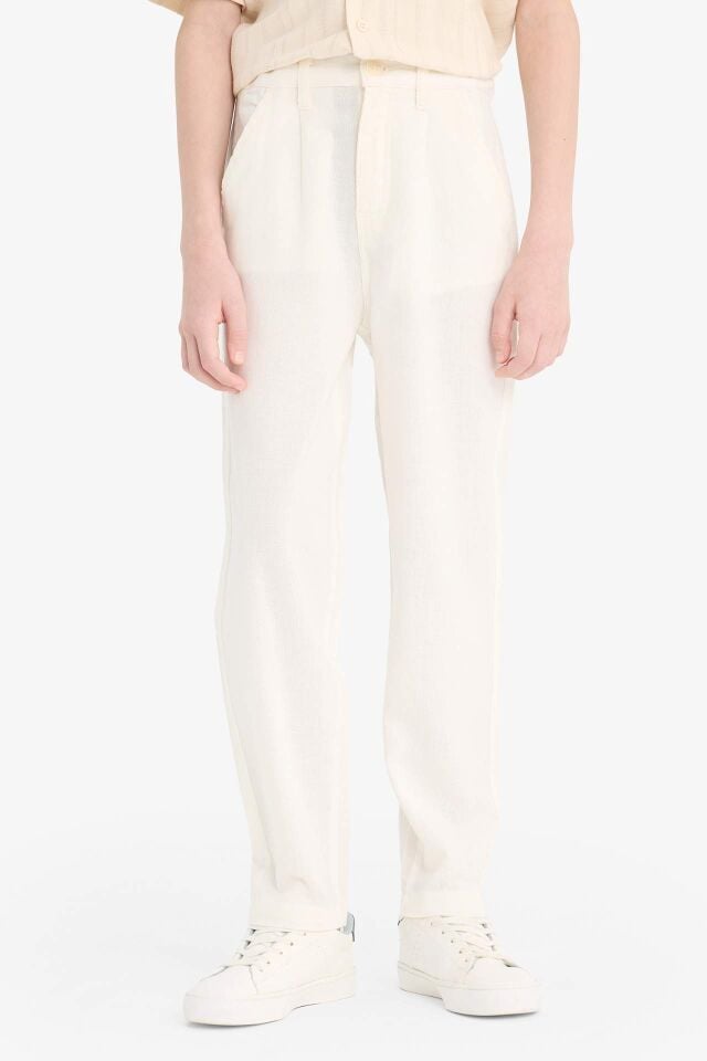 Erkek Çocuk Carrot Fit  Standart Paça Keten Görünümlü Pantolon