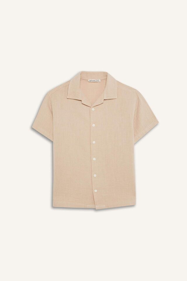Erkek Çocuk Oversize Geniş Kalıp Polo Yaka Müslin Kısa Kollu Gömlek