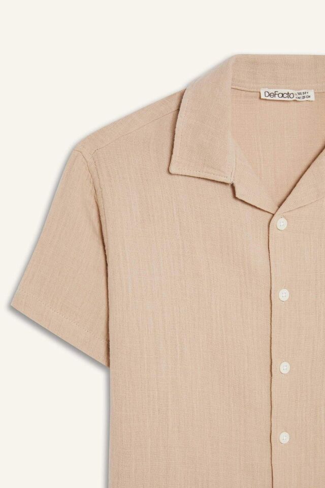 Erkek Çocuk Oversize Geniş Kalıp Polo Yaka Müslin Kısa Kollu Gömlek