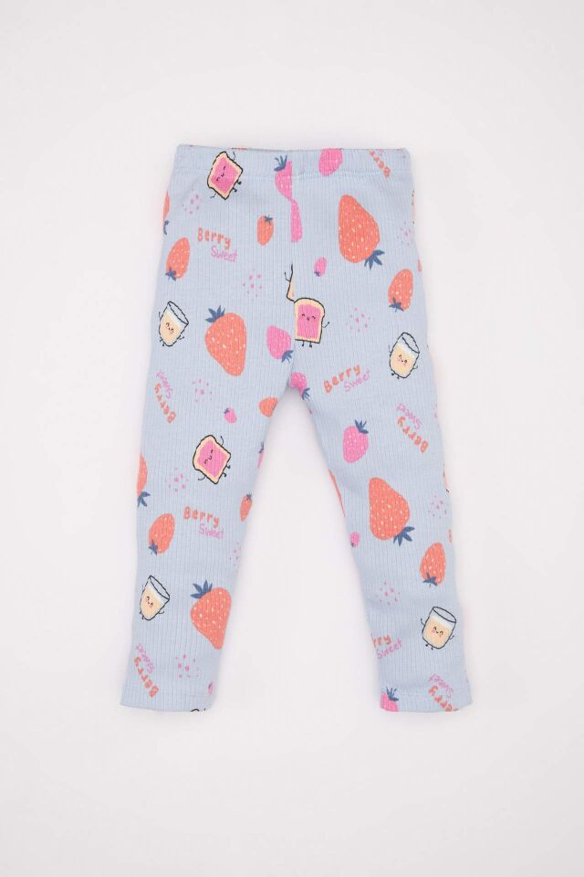 Kız Bebek Pijama Takımı Fitilli Kaşkorse Desenli Kısa Kollu Üst Uzun Alt