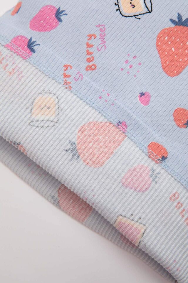 Kız Bebek Pijama Takımı Fitilli Kaşkorse Desenli Kısa Kollu Üst Uzun Alt