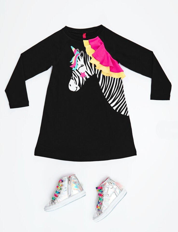 Unicorn Zebra Kız Çocuk Elbise 3 Y - Siyah