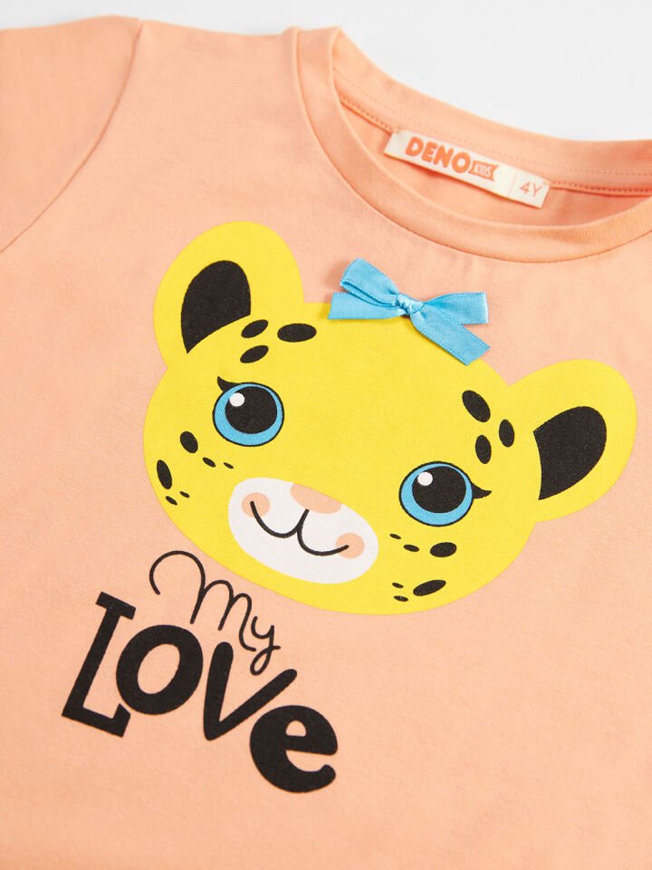 Leopar Aşkı Kız Çocuk T-shirt Kapri Şort Takım 3 Y - Tutuncu, Gri