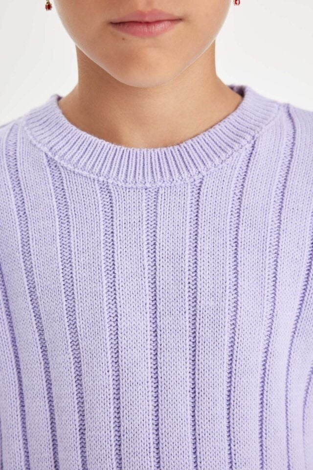 Kız Çocuk Oversize Geniş Kalıp Bisiklet Yaka Basic Düz Triko Kazak