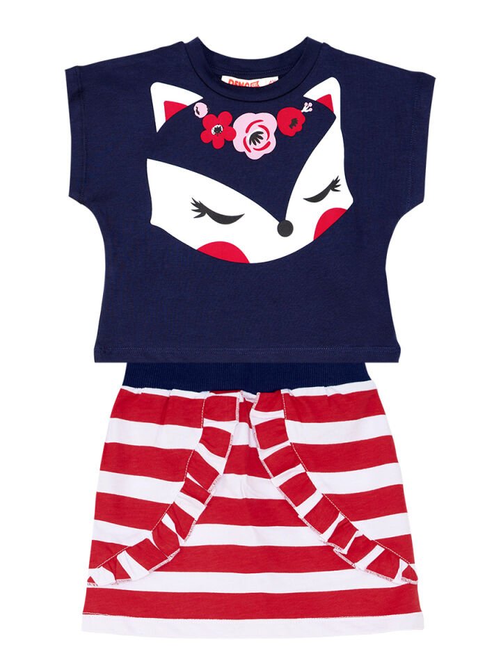Fox Fırfırlı Kız Çocuk Crop Top Etek Takım 7 Y - Kırmızı, Lacivert