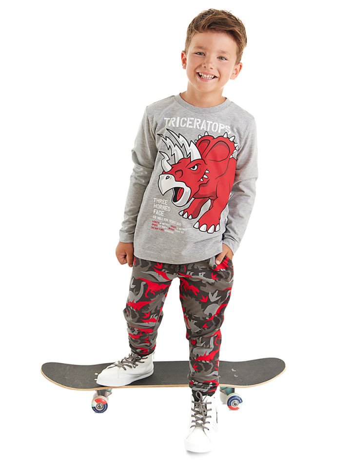Triceratops Erkek Çocuk T-shirt Pantolon Takım 10 Y - Gri