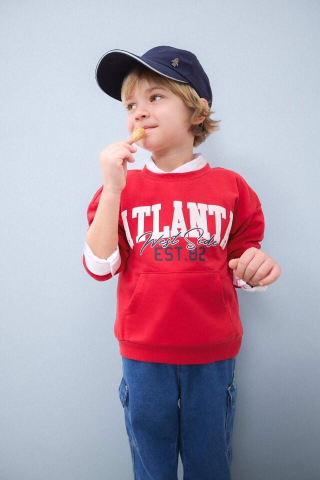 Erkek Bebek Bisiklet Yaka Baskılı Sweatshirt