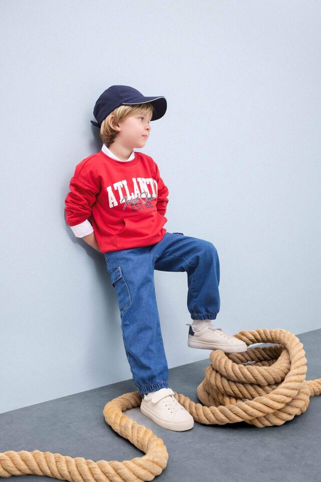Erkek Bebek Bisiklet Yaka Baskılı Sweatshirt