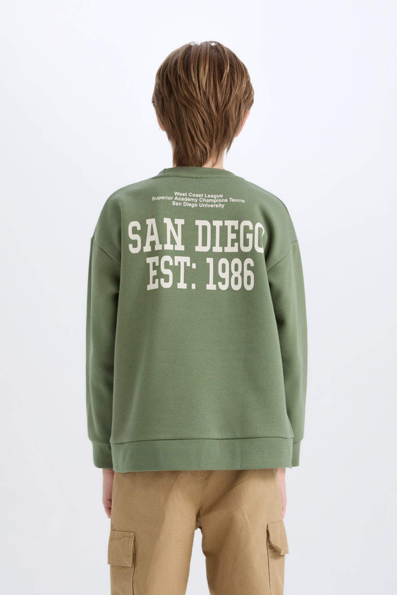 Erkek Çocuk Oversize Geniş Kalıp Bisiklet Yaka Sırt Baskılı Kalın Sweatshirt