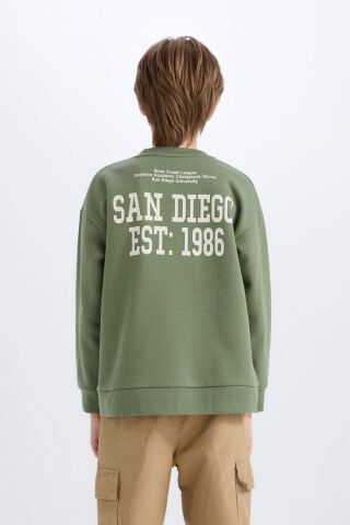 Erkek Çocuk Oversize Geniş Kalıp Bisiklet Yaka Sırt Baskılı Kalın Sweatshirt