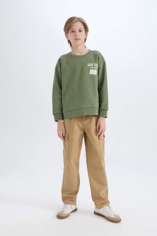 Erkek Çocuk Oversize Geniş Kalıp Bisiklet Yaka Sırt Baskılı Kalın Sweatshirt