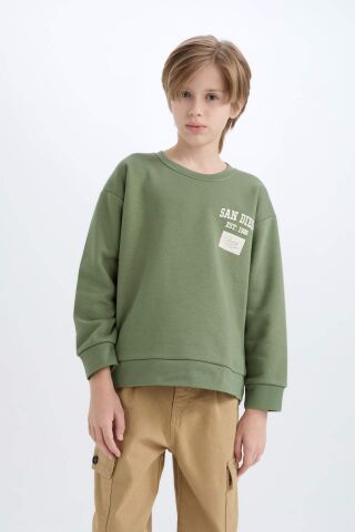 Erkek Çocuk Oversize Geniş Kalıp Bisiklet Yaka Sırt Baskılı Kalın Sweatshirt