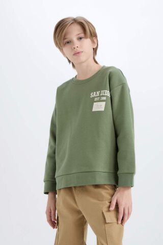 Erkek Çocuk Oversize Geniş Kalıp Bisiklet Yaka Sırt Baskılı Kalın Sweatshirt