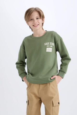 Erkek Çocuk Oversize Geniş Kalıp Bisiklet Yaka Sırt Baskılı Kalın Sweatshirt