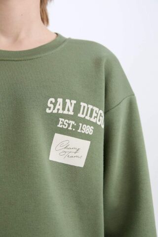 Erkek Çocuk Oversize Geniş Kalıp Bisiklet Yaka Sırt Baskılı Kalın Sweatshirt