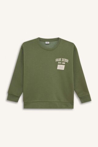 Erkek Çocuk Oversize Geniş Kalıp Bisiklet Yaka Sırt Baskılı Kalın Sweatshirt