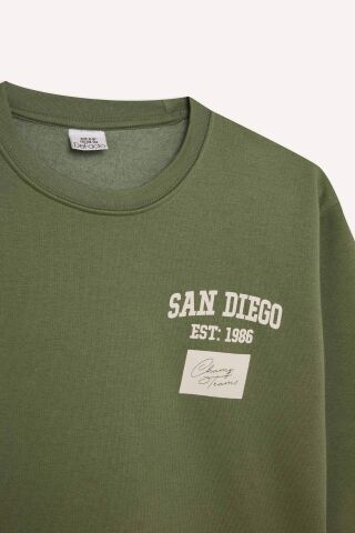 Erkek Çocuk Oversize Geniş Kalıp Bisiklet Yaka Sırt Baskılı Kalın Sweatshirt