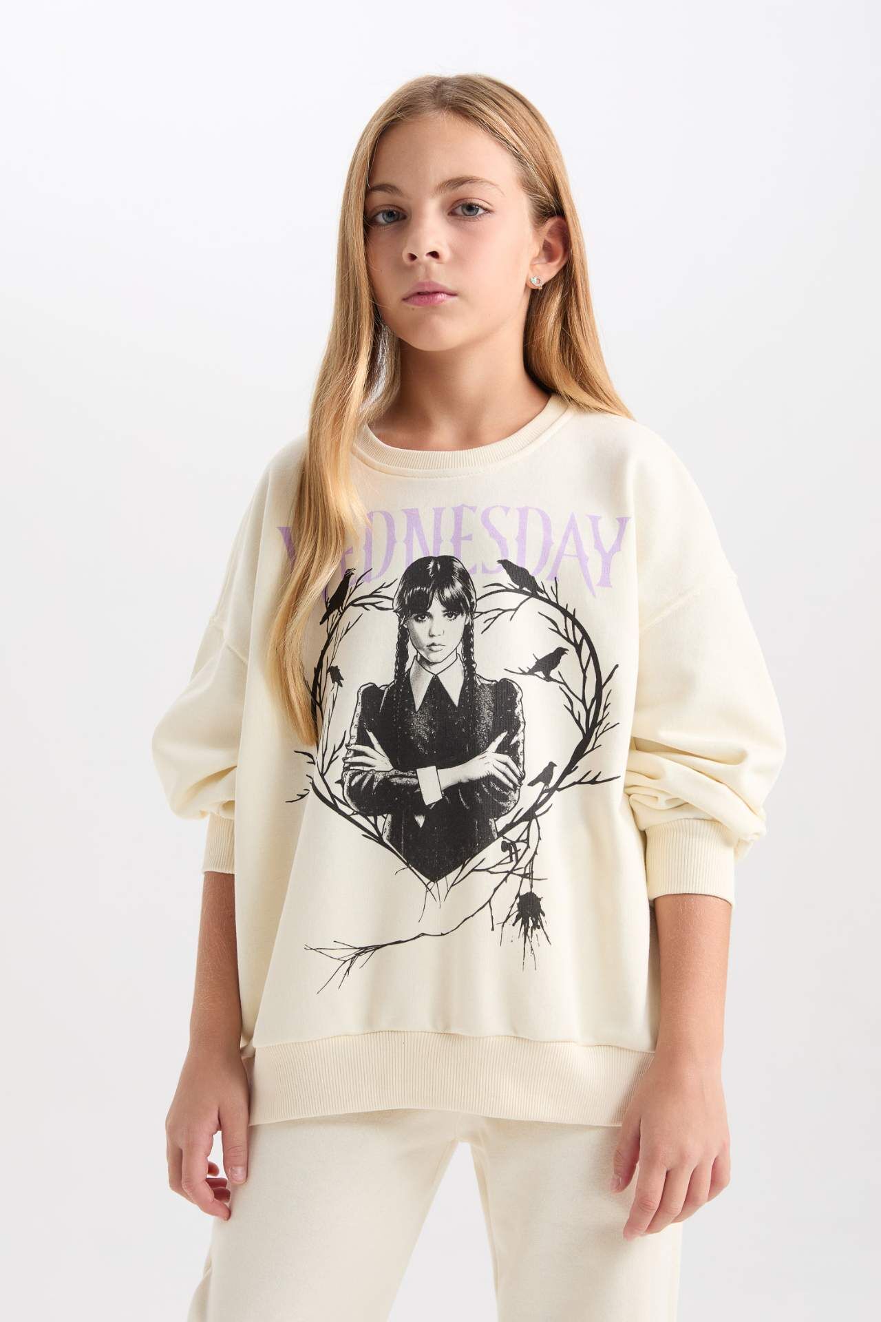 Kız Çocuk Wednesday Oversize Geniş Kalıp Bisiklet Yaka Sweatshirt