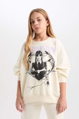 Kız Çocuk Wednesday Oversize Geniş Kalıp Bisiklet Yaka Sweatshirt