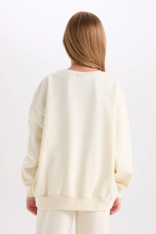 Kız Çocuk Wednesday Oversize Geniş Kalıp Bisiklet Yaka Sweatshirt