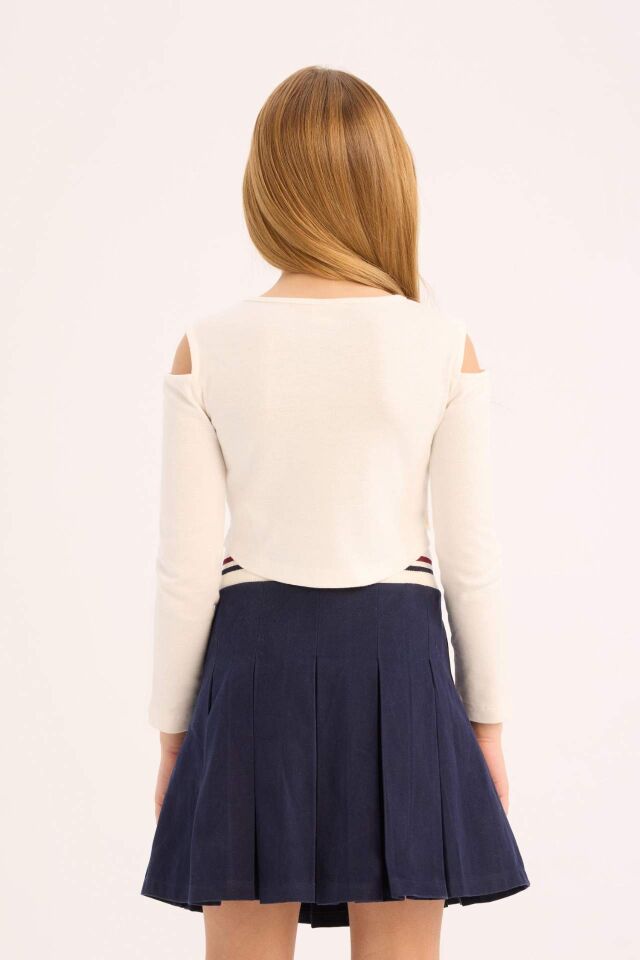 Kız Çocuk Slim Fit Dar Kesim Bisiklet Yaka Baskılı Ribana Uzun Kollu Tişört