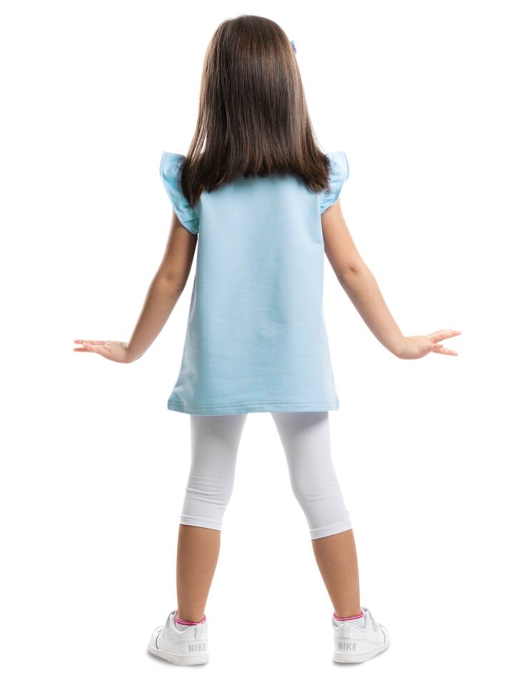 Çantada Pisi Kız Çocuk Tunik Tayt Takım 8 Y - Mavi Beyaz