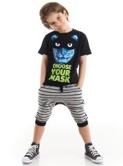 Maske Kaplan Erkek Çocuk T-shirt Kapri Şort Takım 7 Y - Siyah, Gri
